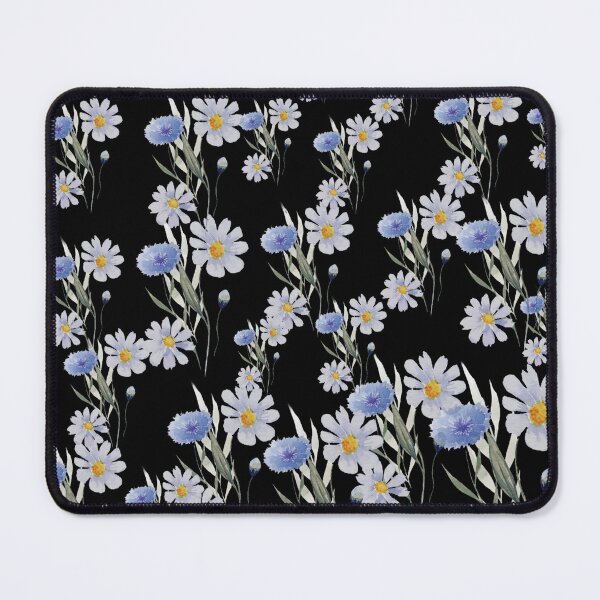 Item preview, Charming White and Blue Daisies on Elegant Black Background designed and sold by Jyoti-Quotes.
