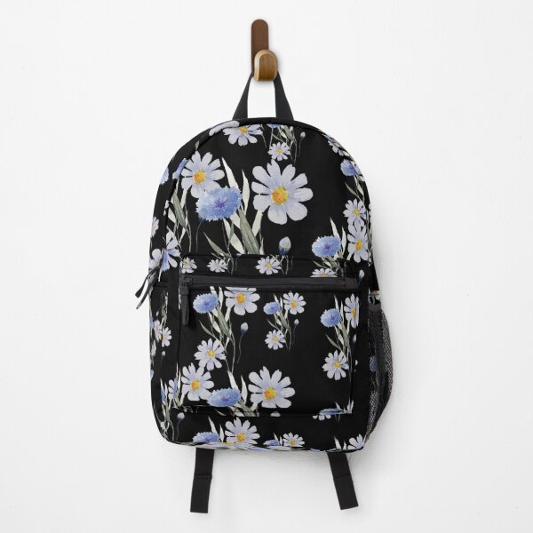 Item preview, Charming White and Blue Daisies on Elegant Black Background designed and sold by ​Jyoti Digital Artist.