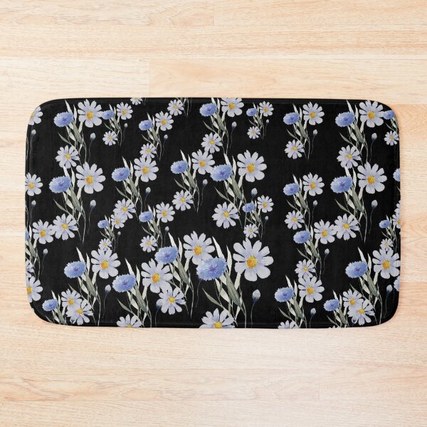 Item preview, Charming White and Blue Daisies on Elegant Black Background designed and sold by Jyoti-Quotes.