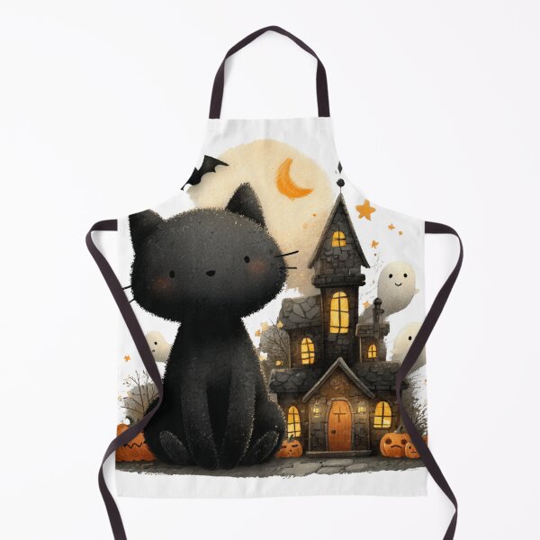 Item preview, Cute Black Cat Haunted House designed and sold by LovePrintArt.