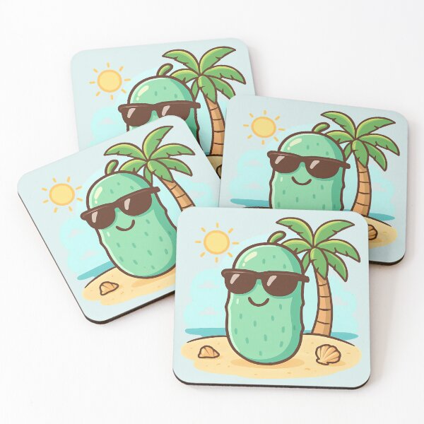 Item preview, Cool Kawaii Pickle on Beach Vacation - Funny Chillin and Dillin Summer Vibes designed and sold by Basma Designs | Funny Shirts, Stickers & Mugs.