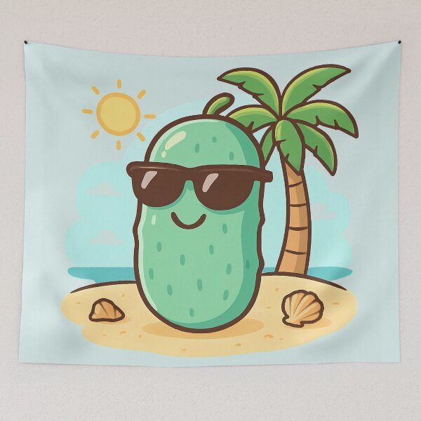 Artikelvorschau, Coole Kawaii-Gurke im Strandurlaub – Lustige, entspannte Sommerstimmung entworfen und verkauft von Basma Designs | Funny Shirts, Stickers & Mugs.