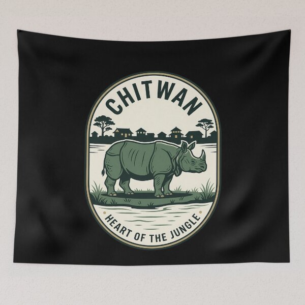 Item preview, Chitwan Nepal Rhino Vintage Travel Emblem designed and sold by k3rstman1.