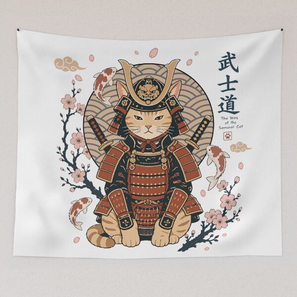 Item preview, Japanese Ukiyo-e Warrior Cat with Koi Fish, Sakura  designed and sold by Ora-kuro.