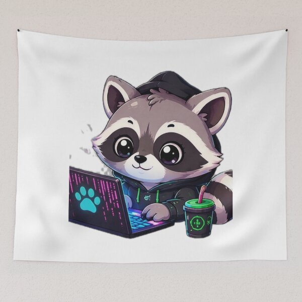 Item preview, Cute Tech Raccoon Working on Laptop designed and sold by DailyDoodlesBySumbul.