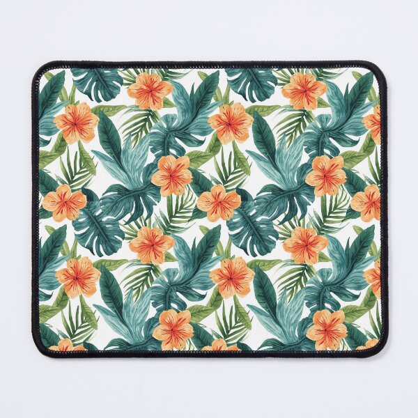 Item preview, Watercolor Orange Tropical Flowers Pattern with Green Leaves designed and sold by Zazizu.