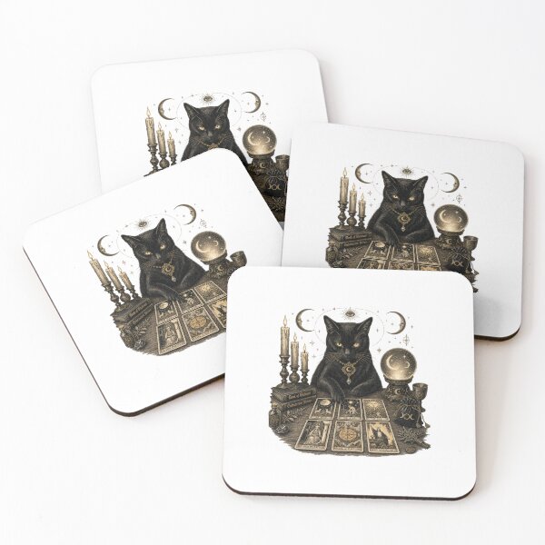 Item preview, Mystical Black Cat Reading Tarot Cards Witchcore Art designed and sold by Samael&.