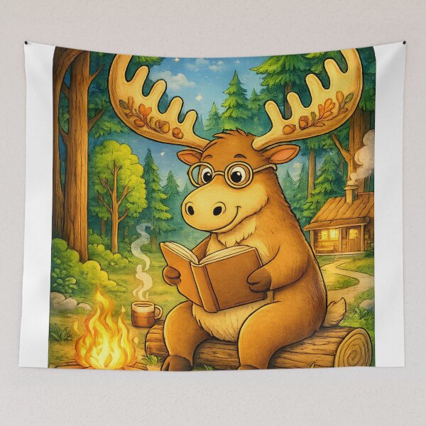 Item preview, Book Lover Moose | Campfire Reading Forest Adventure designed and sold by Clothes With Smiling Animals Walt Gral.