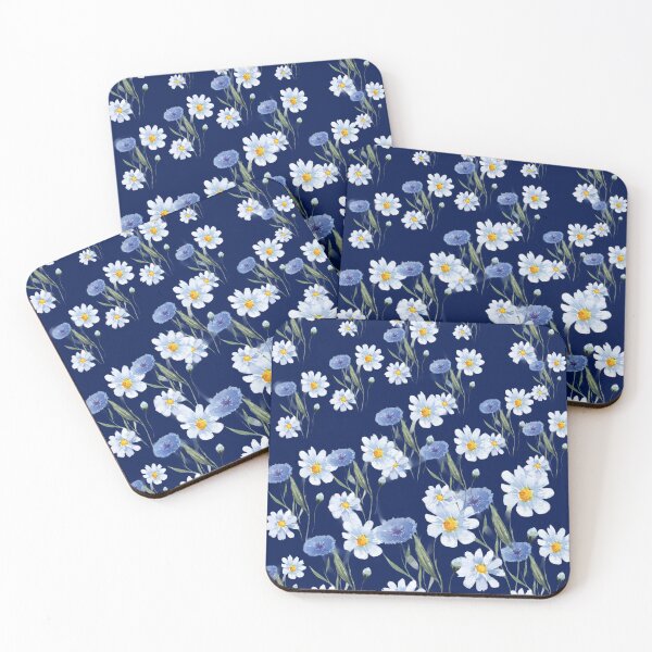 Item preview, Elegant White and Blue Daisies on Navy Blue Background designed and sold by Jyoti-Quotes.