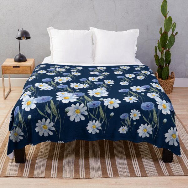 Item preview, Elegant White and Blue Daisies on Navy Blue Background designed and sold by Jyoti-Quotes.