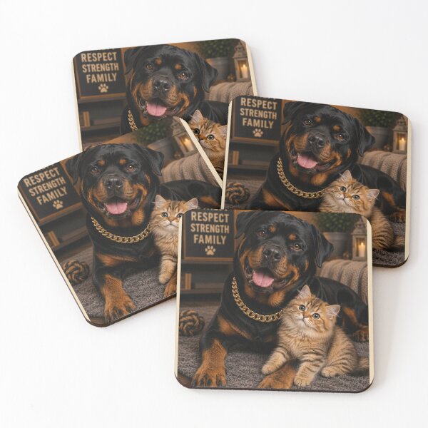Item preview, Loyal Rottweiler and Cute Kitten Portrait Design Art designed and sold by BagFactoryUK.