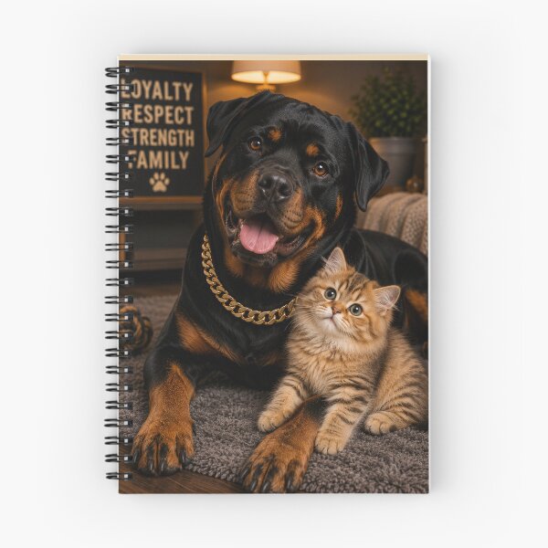 Item preview, Loyal Rottweiler and Cute Kitten Portrait Design Art designed and sold by BagFactoryUK.