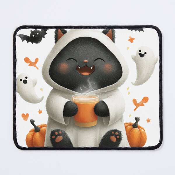Item preview, Cute Ghost Cat Drinking Pumpkin Latte designed and sold by LovePrintArt.