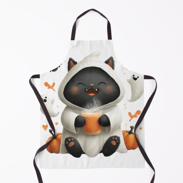 Item preview, Cute Ghost Cat Drinking Pumpkin Latte designed and sold by LovePrintArt.