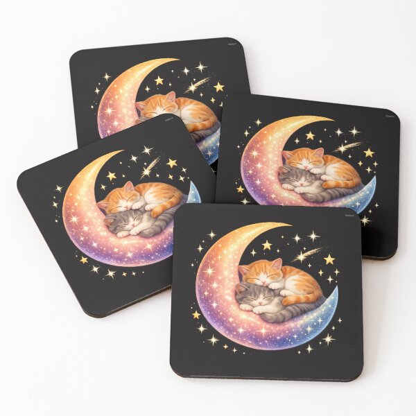 Item preview, Sleeping Cats on Colorful Crescent Moon with Sparkling Stars designed and sold by BoB-66.