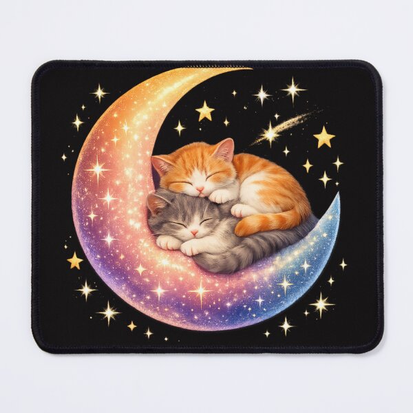 Item preview, Sleeping Cats on Colorful Crescent Moon with Sparkling Stars designed and sold by BoB-66.