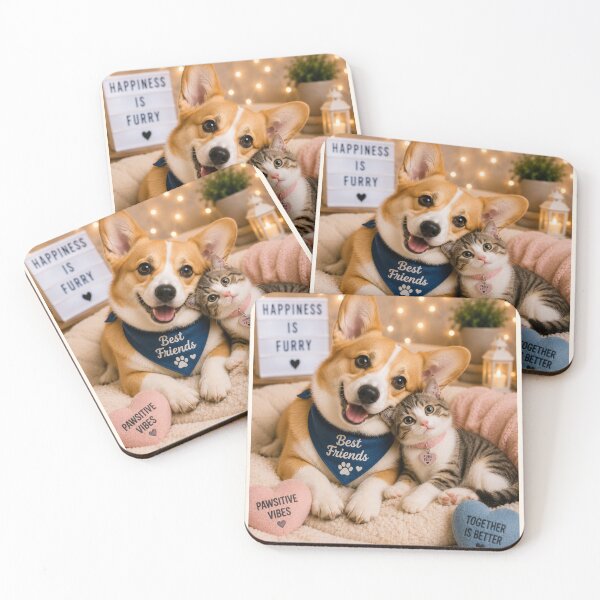 Item preview, Cute Corgi Kitten Friendship Portrait Design designed and sold by BagFactoryUK.