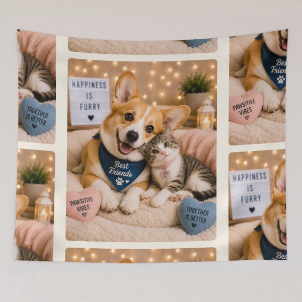 Item preview, Cute Corgi Kitten Friendship Portrait Design designed and sold by BagFactoryUK.