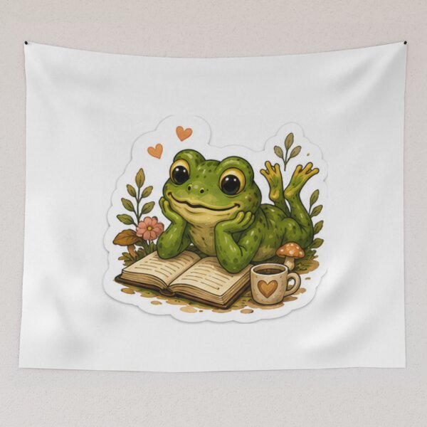 Item preview, Dreamy Frog Reading With Cozy Coffee designed and sold by AtlasPixel.
