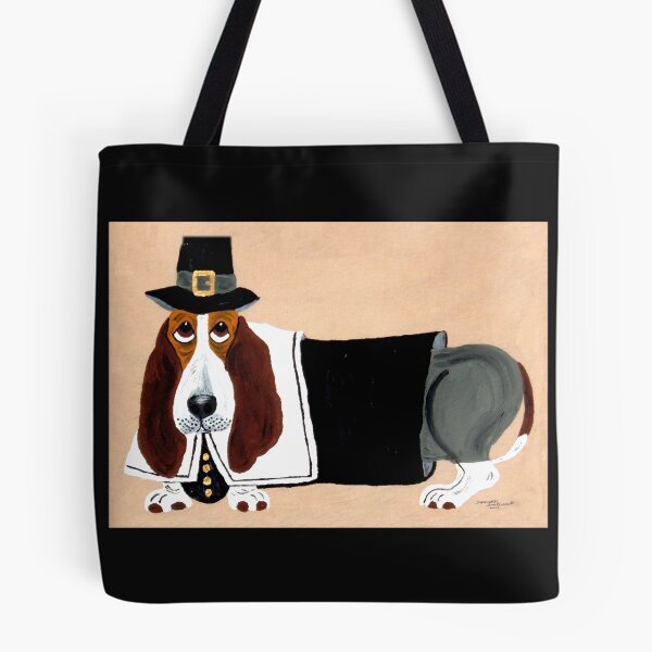 Item preview, Basset Hound Thanksgiving Pilgrim designed and sold by Squirreldumplings.