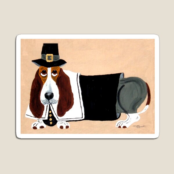Item preview, Basset Hound Thanksgiving Pilgrim designed and sold by Squirreldumplings.