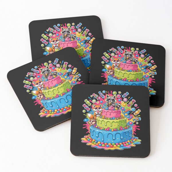 Item preview, Candy Splash Animal Party Cake Sticker | Cute Raccoon Fox Hedgehog Cartoon Art designed and sold by Celebrate & Sparkle.