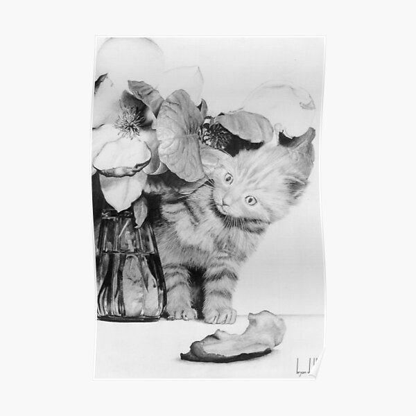 Kitten in the Flowers Poster