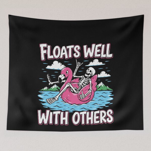 Item preview, Floats Well with Others,skeletonon Pink Flamingo Summer Joke designed and sold by BornBorn.