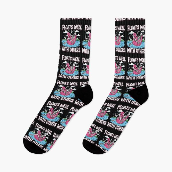 Item preview, Floats Well with Others,skeletonon Pink Flamingo Summer Joke designed and sold by BornBorn.