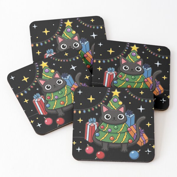 Item preview, Christmas Tree Black Cat designed and sold by Whimsy Paw Studio | Cute Animal Art.