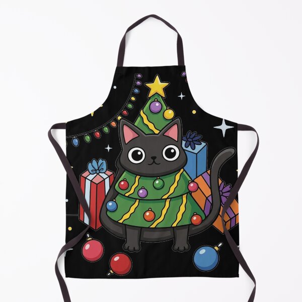Aperçu de l'œuvre Christmas Tree Black Cat créée et vendue par Freshloop Studio | Whimsical Vintage Art.