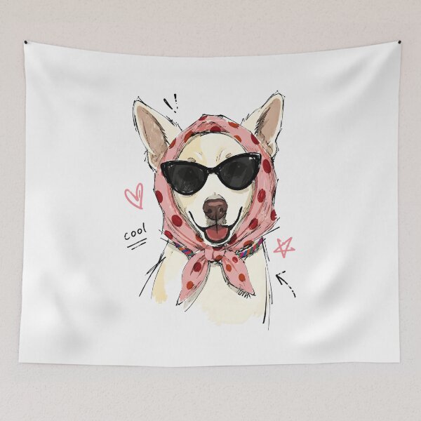 Item preview, Cool Smiling Dog with Polka Dot Headscarf & Sunglasses – Hand-Drawn Art designed and sold by RamyGallery.