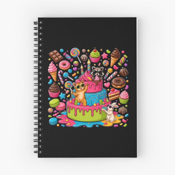 Item preview, Cute Cat & Raccoon Candy Birthday Cake | Kawaii Sweet Party Cartoon Design designed and sold by Celebrate & Sparkle.