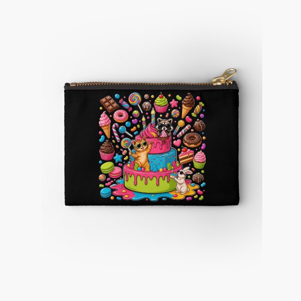 Item preview, Cute Cat & Raccoon Candy Birthday Cake | Kawaii Sweet Party Cartoon Design designed and sold by Celebrate & Sparkle.