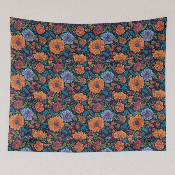 Item preview, Blue and Orange Flowers designed and sold by The Painted Lamb.