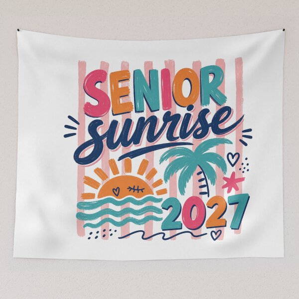 Item preview, Senior Sunrise 2027 Vertical Stripe Beach Doodle Tee designed and sold by SkuddleCo.