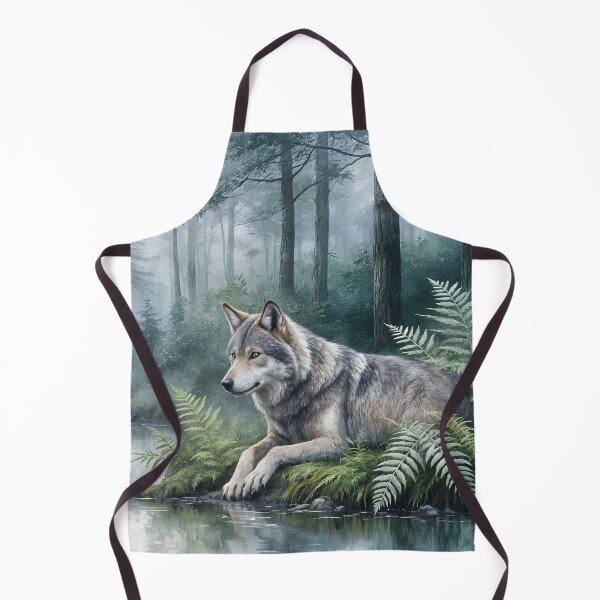 Item preview, Silent Sentinel of the Misty Creek | Gray Wolf Woodland Art designed and sold by Patricia Johnston.