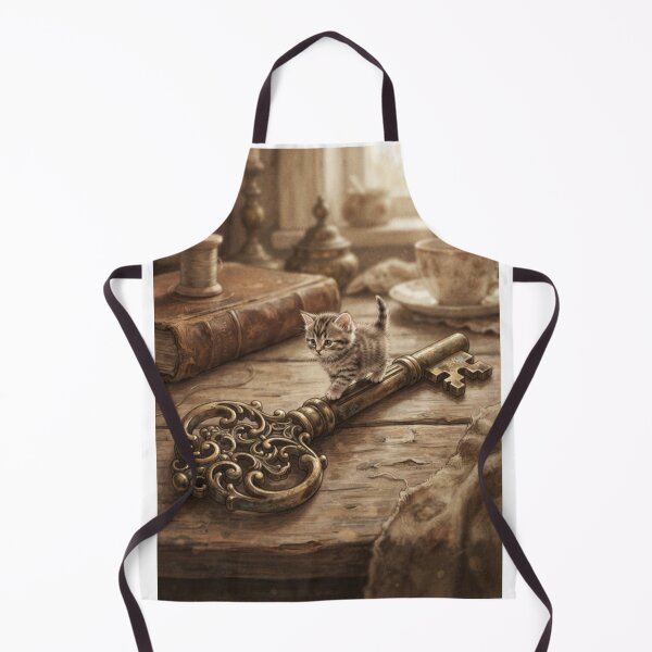 Item preview, Tiny Kitten on a Giant Vintage Ornate Key Miniature Illustration designed and sold by DuckOddity.