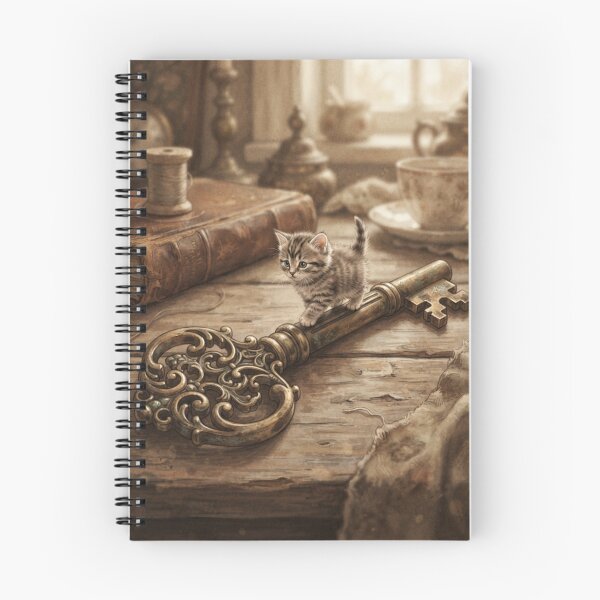 Item preview, Tiny Kitten on a Giant Vintage Ornate Key Miniature Illustration designed and sold by DuckOddity.
