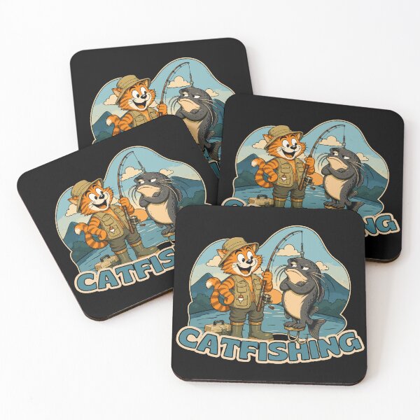 Item preview, Catfishing – Funny Retro Cartoon Cat & Grumpy Catfish designed and sold by KennyTheBartender.