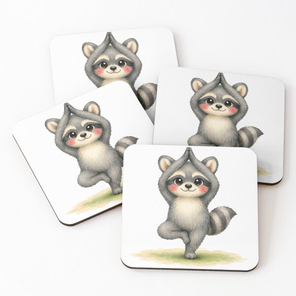 Item preview, Tree Pose Raccoon Yoga Watercolor Print designed and sold by YogiAnimalArt.