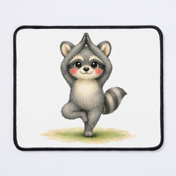 Item preview, Tree Pose Raccoon Yoga Watercolor Print designed and sold by YogiAnimalArt.