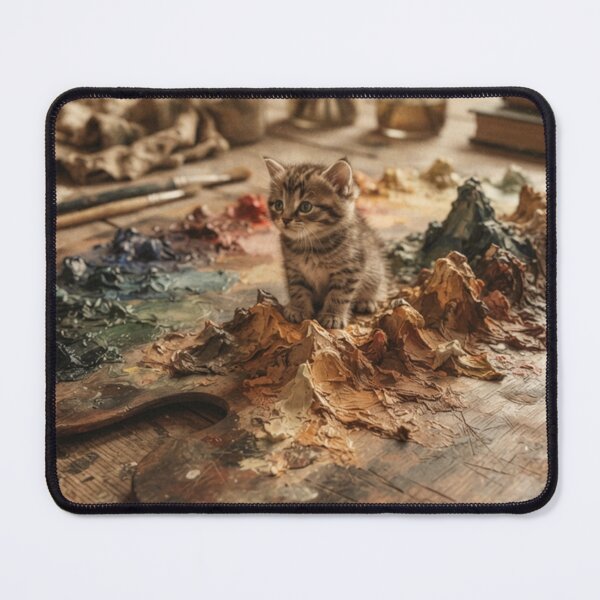 Item preview, Tiny Kitten on a Giant Vintage Artists Paint Palette Miniature Illustration designed and sold by DuckOddity.