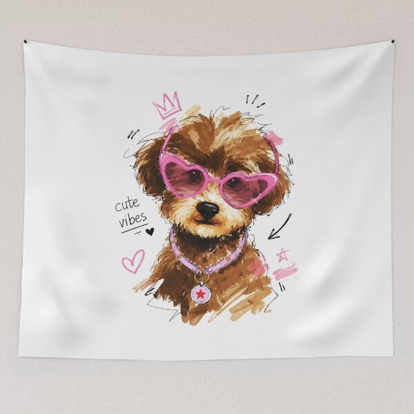 Item preview, Cute Vibes Poodle Puppy with Heart Sunglasses – Hand-Drawn Dog Art designed and sold by RamyGallery.