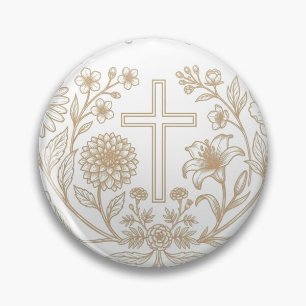Item preview, Christian Cross with Elegant Floral Wreath - Gold Line Art Design designed and sold by Gubgubsdesigns.