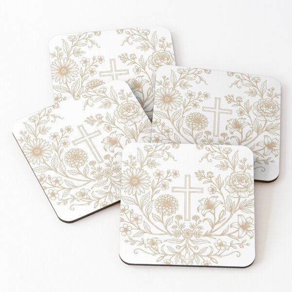 Item preview, Christian Cross with Elegant Floral Wreath - Gold Line Art Design designed and sold by Gubgubsdesigns.