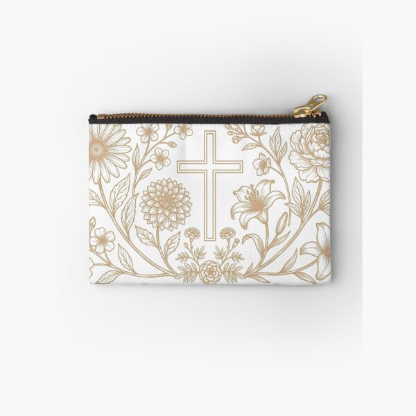 Item preview, Christian Cross with Elegant Floral Wreath - Gold Line Art Design designed and sold by Gubgubsdesigns.