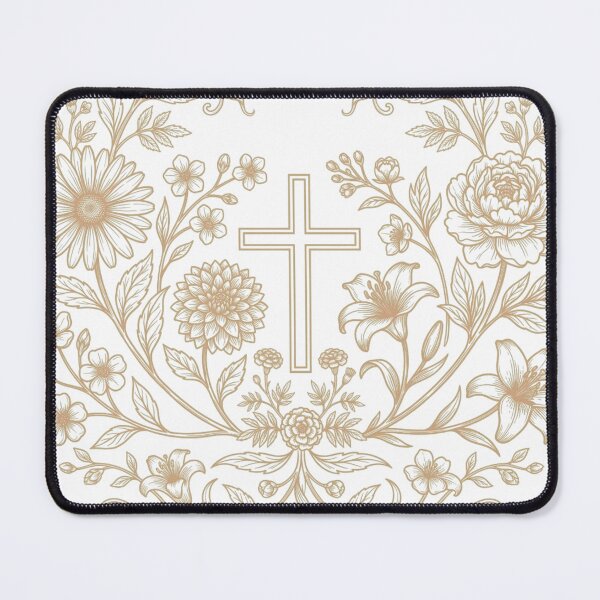 Item preview, Christian Cross with Elegant Floral Wreath - Gold Line Art Design designed and sold by Gubgubsdesigns.