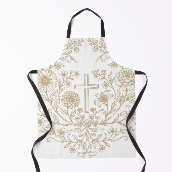 Item preview, Christian Cross with Elegant Floral Wreath - Gold Line Art Design designed and sold by Gubgubsdesigns.