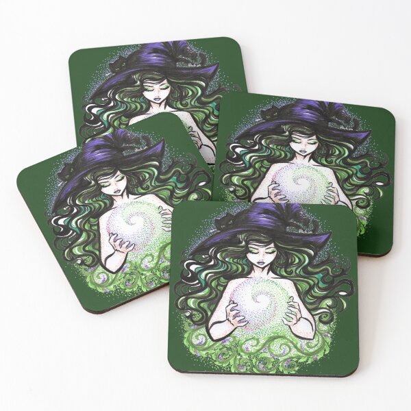 Item preview, Cottagecore Nature Witch - Green Witch and Black Cat Art designed and sold by CeciLi-chan.